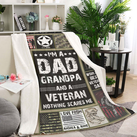 Veteran Dad Blanket| Personalized Blanket for Dad, Grandpa, Veteran| Custom Sentimental Gift for Dad, Grandpa on Birthday Christmas Thanksgiving| JB210