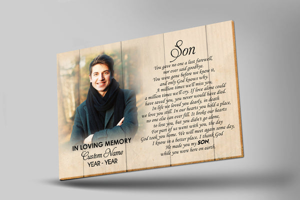 Son Memorial Personalized Canvas, Son Remembrance Custom Photo Frame, Sympathy Gift for Loss of Son N2717