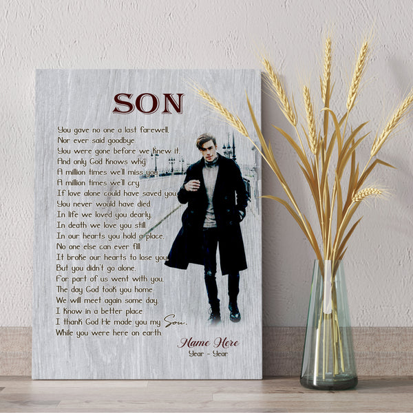 Personalized Son Memorial Canvas, Son Remembrance Custom Photo, Sympathy Gift Loss of Son in Heaven N2715