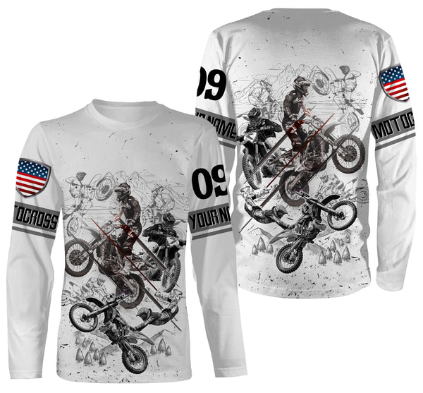 American Motocross Personalized Long Sleeves Hoodie T-shirt, Dirt Bike Motorcycle Shirt Off-road Biker| NMS311