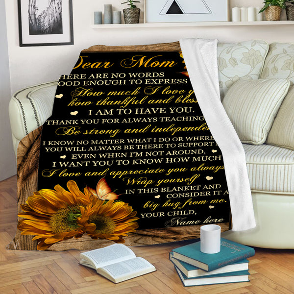 Personalized Blanket Dear Mom - Sunflower Blanket for Mom| Custom Gift for Mom from Daughter Son Kids| Gift for Mom on Christmas Mother's Day Birthday| Mom Blanket Mother Blanket| JB28
