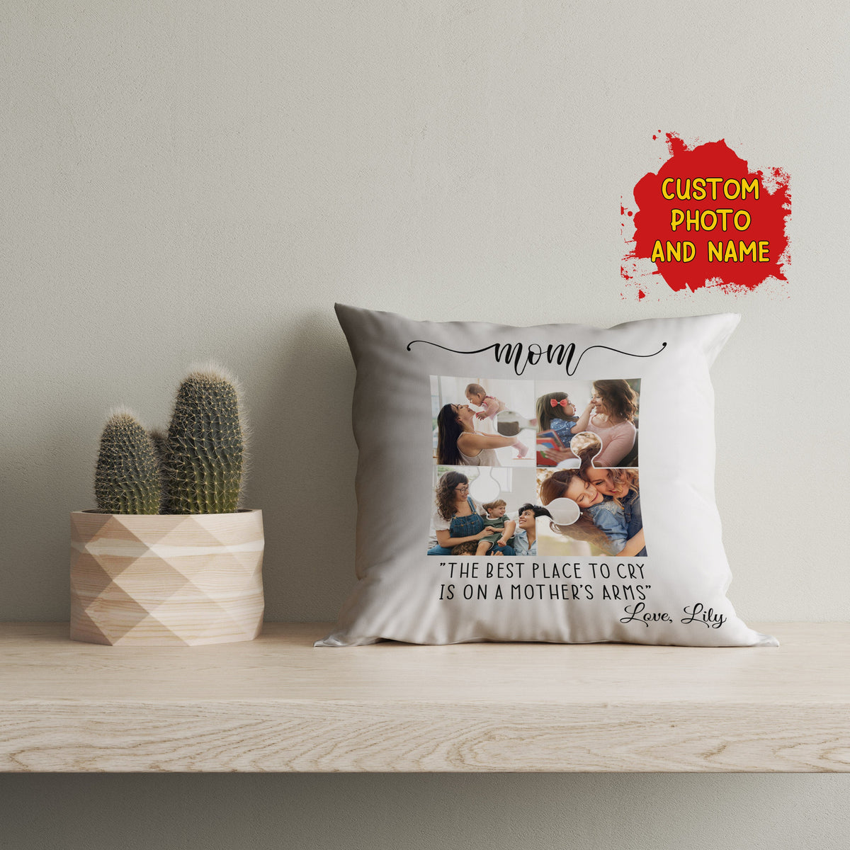 Mom Personalized Pillow, Best Mom Ever Mother's Day Gift, Custom Photos Birthday Christmas Keepsake| NPL40