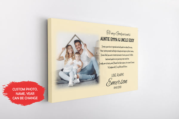 Customized Godparents Canvas To My Godparents| Thank You Gift for Godparents Personalized Baptism Gift Christening Gift for Godmother Godfather from Godchild| JC732