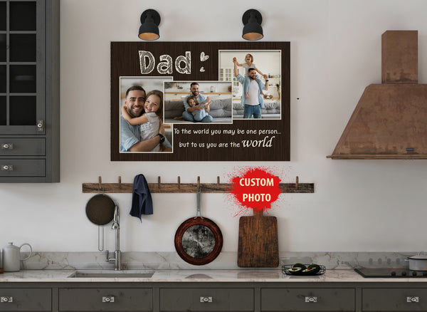 Personalized Dad Photo Collage Canvas| Dad You Are The World| Father's Day Gift for Dad, Father Gift| JC859