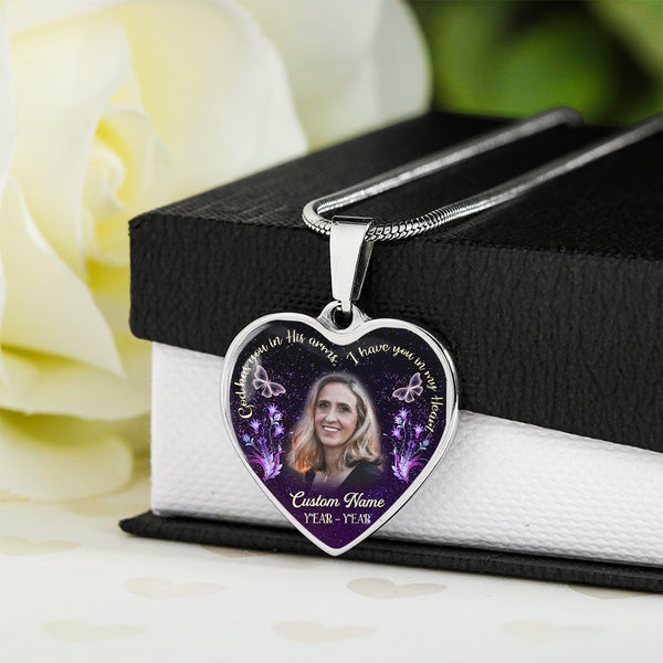 Rememberance memorial necklace with photo| God has you in his Arms| Memory jewelry gift for loss NNT21