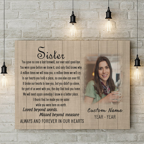 Personalized Sister Memorial Canvas, Sister in Heaven, Bereavement Sympathy Gift for Loss of Sister N2697