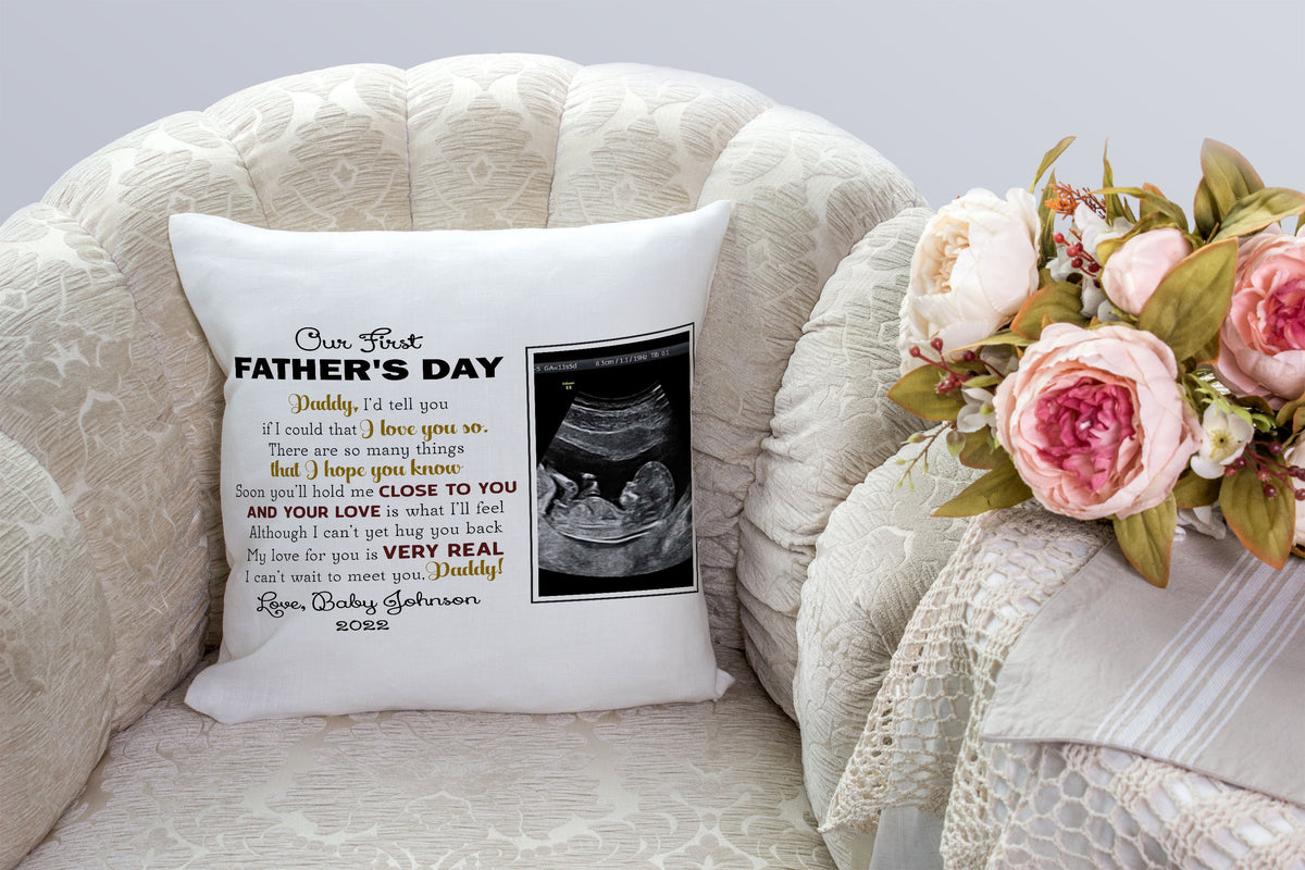 Our First Fathers Day Personalized Pillow (Insert Included) Sonogram Gift for Dad to Be New Dad 1-side Print| NPL107