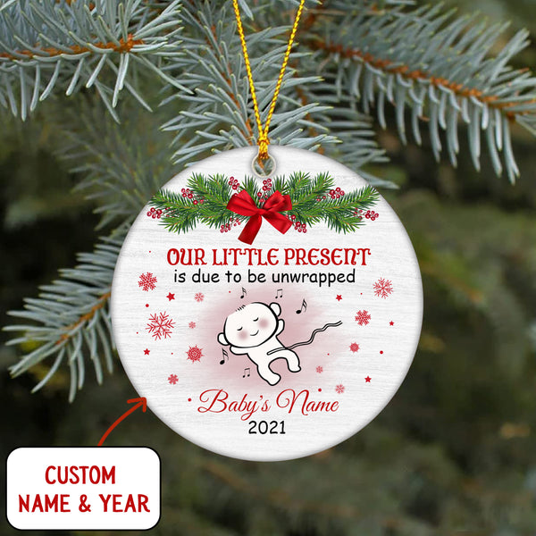 New Baby Christmas Ornament - Cute Ornament Gift for Dad to Be, Expecting Mother on Christmas Baby Reveal Pregnancy Announcement| NOM137