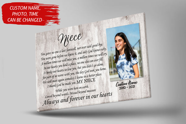 Niece Memorial Canvas - Personalized Memorial Gift Sympathy Gift for Loss of Niece In Loving Memory of Niece Remembrance Canvas Bereavement Condolence Keepsake Gift for Niece - JC753