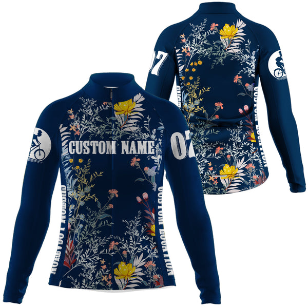 Floral women cycling jersey with 3 pockets Custom Name bicycling gear Anti-UV reflective Shirt| SLC128