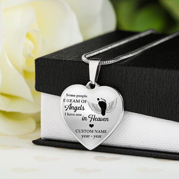 Angel footprints memorial necklace - Baby in Heaven, Miscarriage jewelry for mom, Infant loss pendant NNT46