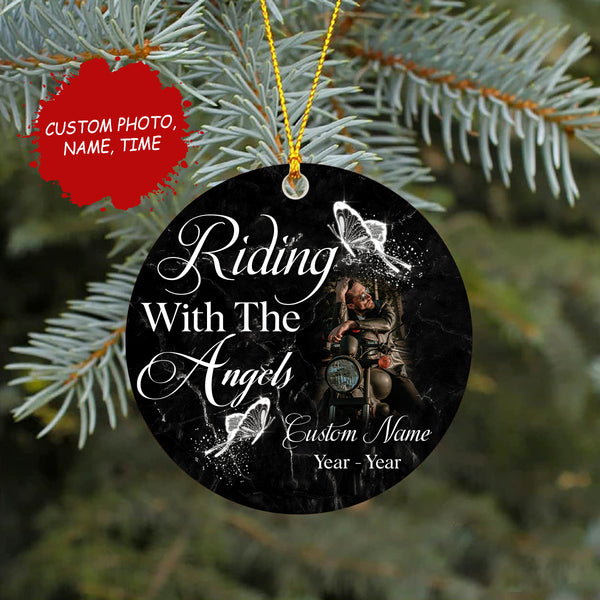 Personalized Motorcycle Ornament Riding With The Angel Memorial Gift For Loss Of Biker On Christmas ODT40