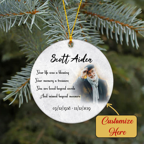 Remembrance Circle Ornament with Picture - Personalized Memorial Ornament Sympathy Gift Remembrance Gift for Deceased Father Mother The Loved One in Heaven In Memory Ornament - JOR59