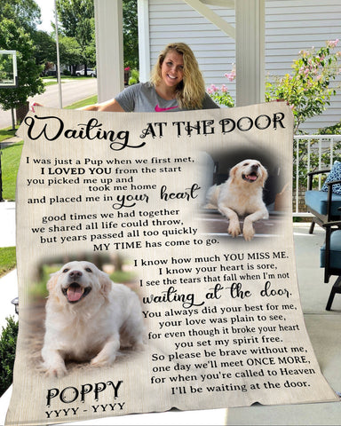 Personalized Dog Memorial Blanket| Waiting At The Door| Dog Memorial Gift, Dog Remembrance Gift, Sympathy Gift for Loss of Dog, Dog Owner, Pet Owner| JBD336