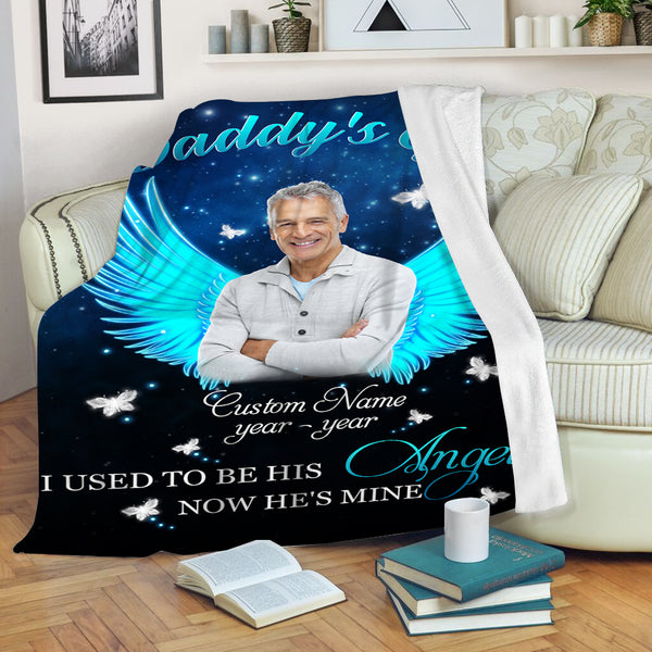 Memorial Blanket| Daddy's Girl - Custom Image Blanket | Angel Dad in Heaven| Meaningful Remembrance Fleece Throw, Deepest Grief Sympathy Gift for Loss of Father for Daughter| T217