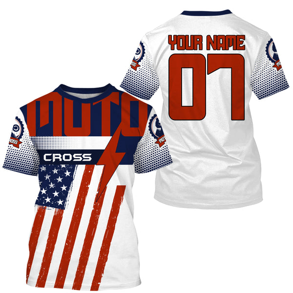 Custom motocross jersey American flag UPF30+ men women kid dirt bike racing motorcycle Patriotic NMS1001