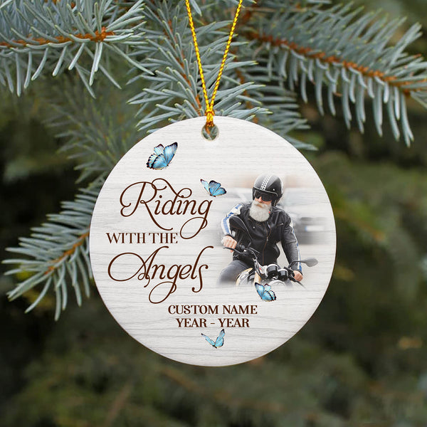 Biker Memorial Ornament Christmas Riding With The Angles Sympathy Gift For Loss Of Loved One Dad ODT20