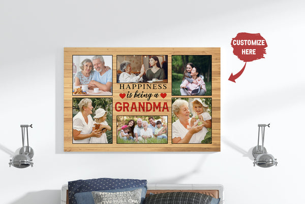 Grandma Personalized Canvas Custom Photo Collage, Happiness Is Being Called Grandma Mother's Day Gift| N2473
