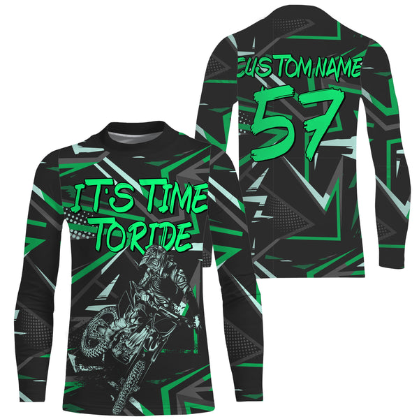 It's Time To Ride personalized dirt bike jersey UFP30+ adult kid Motocross racing long sleeves NMS1087