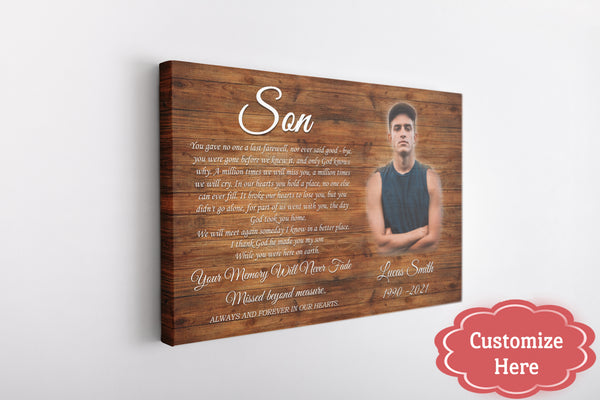 Son Memorial Personalized Canvas|  My Angel Son in Heaven Canvas| Sympathy  Gifts for Loss of Son| Memorial Son Canvas|  In loving memory of Son on Christmas CP8