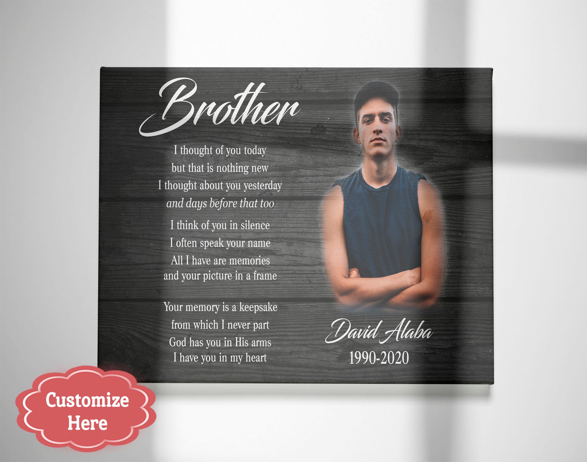 Brother Memorial Canvas - I Thought of You Today| Brother Memorial Gifts, Sympathy Gifts for Loss of Brother, Bereavement Condolence for Brother in Memory| N2415