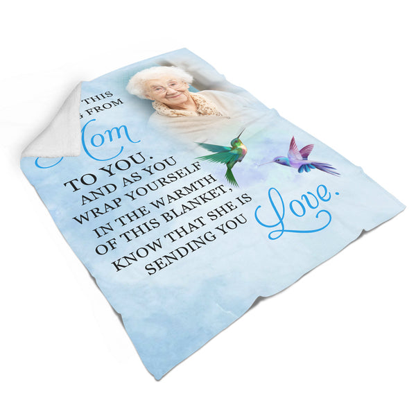 Mom Memorial Blanket Hummingbird, Personalized Memorial Gift for Loss of Mother Sympathy Blanket N2760