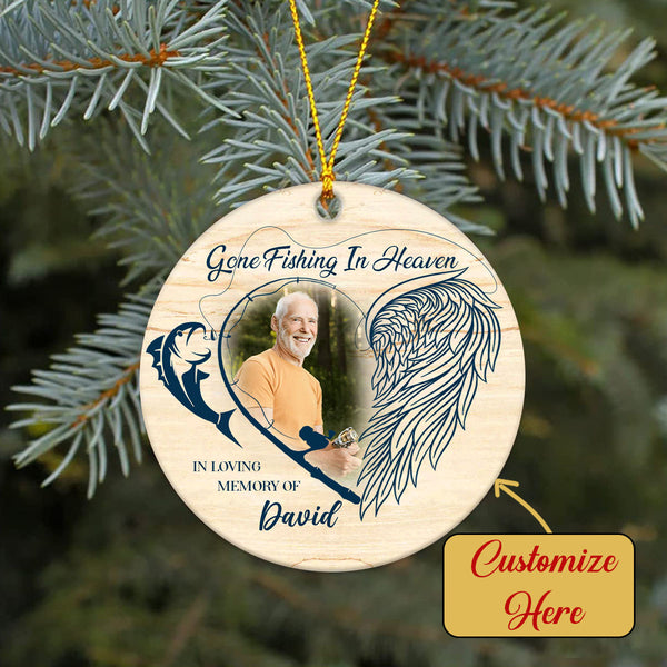 Personalized Memorial Ornament | Gone Fishing in Heaven Ornament - Christmas Sympathy Gift for Loss Dad, Loss Father | Remembrance Ornament | Bereavement Gift AP328