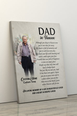 Dad Remembrance Canvas - Dad in Heaven Memorial Canvas Personalized Memorial Gift Sympathy Gift for Loss of Dad In Loving Memory of Father in Heaven Dad Bereavement Gift - JC756