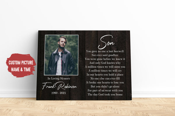 Son Remembrance - Personalized Memorial Canvas| In Memory of Son Memorial Canvas, Memorial Gift for Loss of Son, Sympathy Bereavement for Son in Heaven| N2341