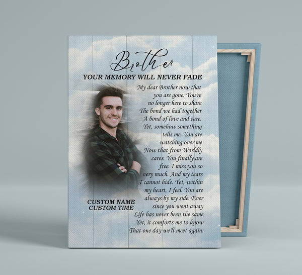 Brother Remembrance Personalized Canvas| Your Memory Never Fade| Brother Memorial Gifts, Sympathy Gifts for Loss of Brother, In Memory Bereavement Keepsake, Condolence Gifts| N2370