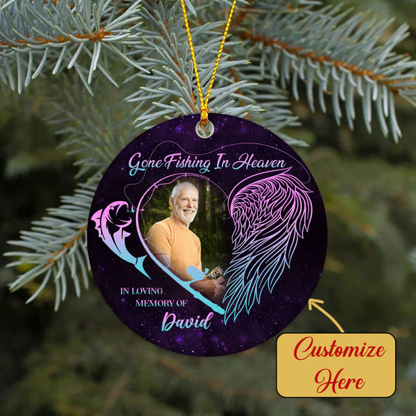 Personalized Memorial Ornament | Gone Fishing in Heaven Ornament - Christmas Sympathy Gift for Loss Dad, Loss Father | Remembrance Ornament | Bereavement Gift AP330