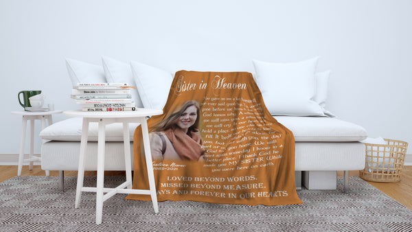 Sister Memorial Blanket - Sister in Heaven Fleece Blanket Customized Memorial Gift for Loss Sister Sympathy Gift In Loving Memory of Sister Remembrance Blanket - JB256