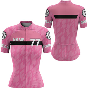 Pink women cycling jersey Camo cycle gear with pockets Anti-UV reflective long short sleeve shirt| SLC122