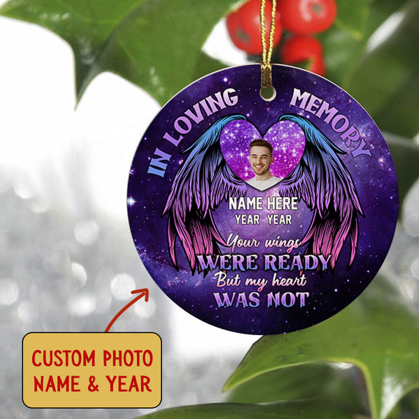 Memorial Ornament Personalized - In Loving Memory| Your Wings Were Ready| Memorial Gift for Loss of Son, Father, Mother| Christmas in Heaven| NOM46