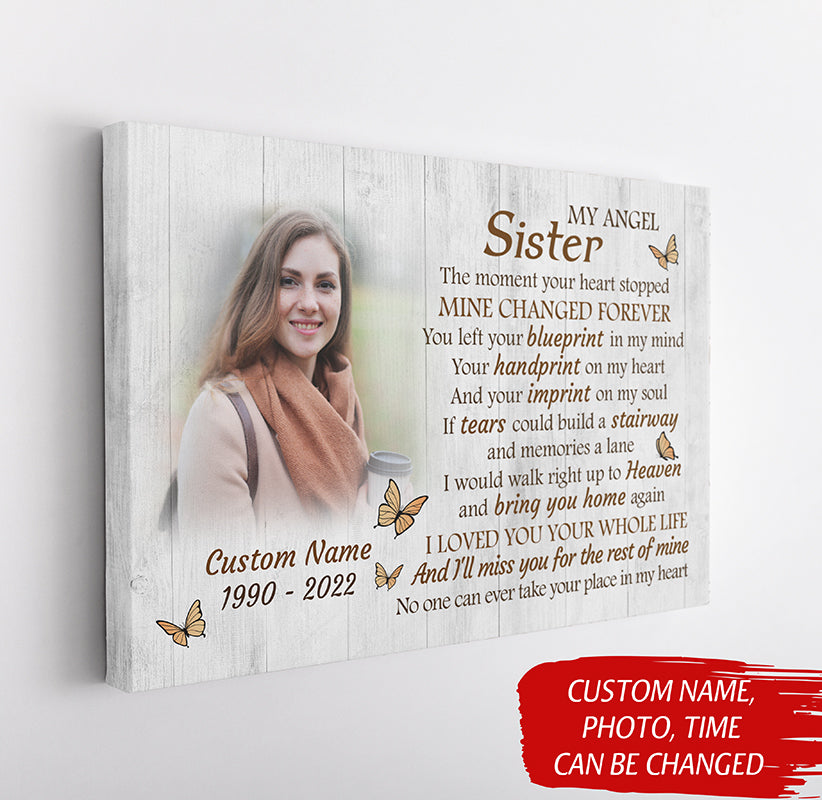 Sister Memorial Canvas, Personalized Sister in Heaven Photo Frame, Sympathy Gift for Loss of Sister N2678