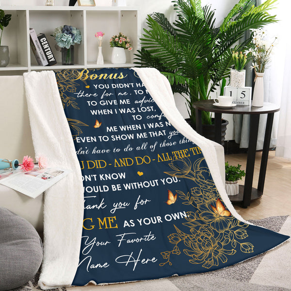 Bonus Mom Blanket| Custom Name Golden Floral Blanket Gift for Step Mom Stepmother Adopted Mom JB243