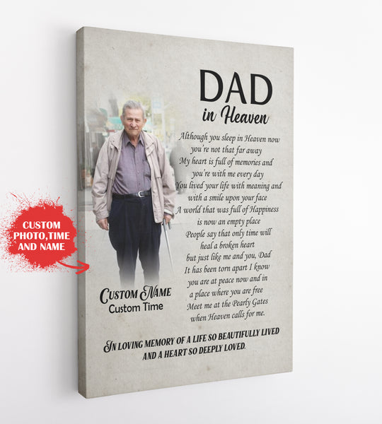 Dad Remembrance Canvas - Dad in Heaven Memorial Canvas Personalized Memorial Gift Sympathy Gift for Loss of Dad In Loving Memory of Father in Heaven Dad Bereavement Gift - JC756