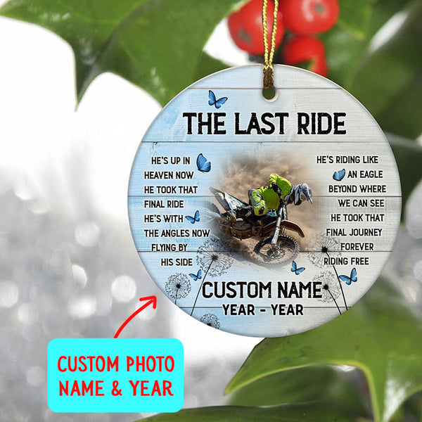 Last Ride In Heaven Personalized Memorial Ornament Christmas Sympathy Gift For Loss Of Biker Dad ODT26
