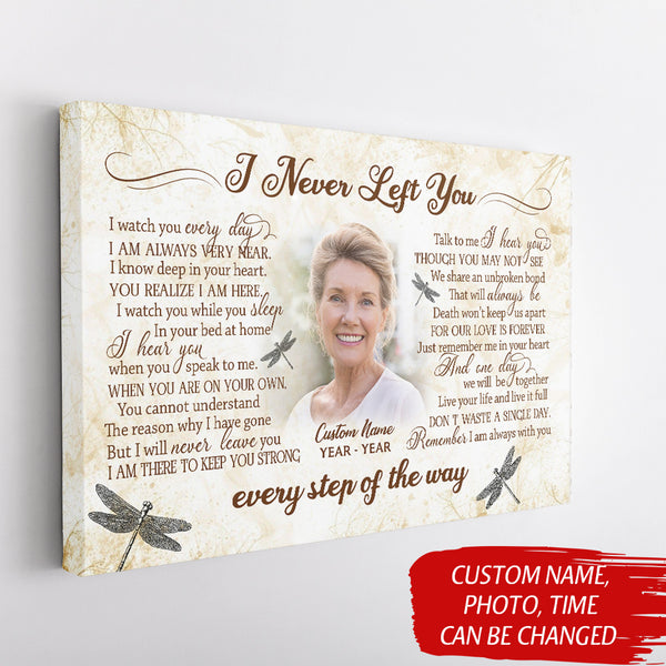Customized memorial canvas - I never left you, Remembrance gift for loss, in memory of mom dad son CNT15