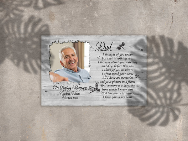 Dad Memorial Canvas - Personalized Photo&Name| I Thought of You Today| Dad Remembrance, In Heaven Father Memorial| Sympathy Gift for Loss of Father, In Memory| N2429