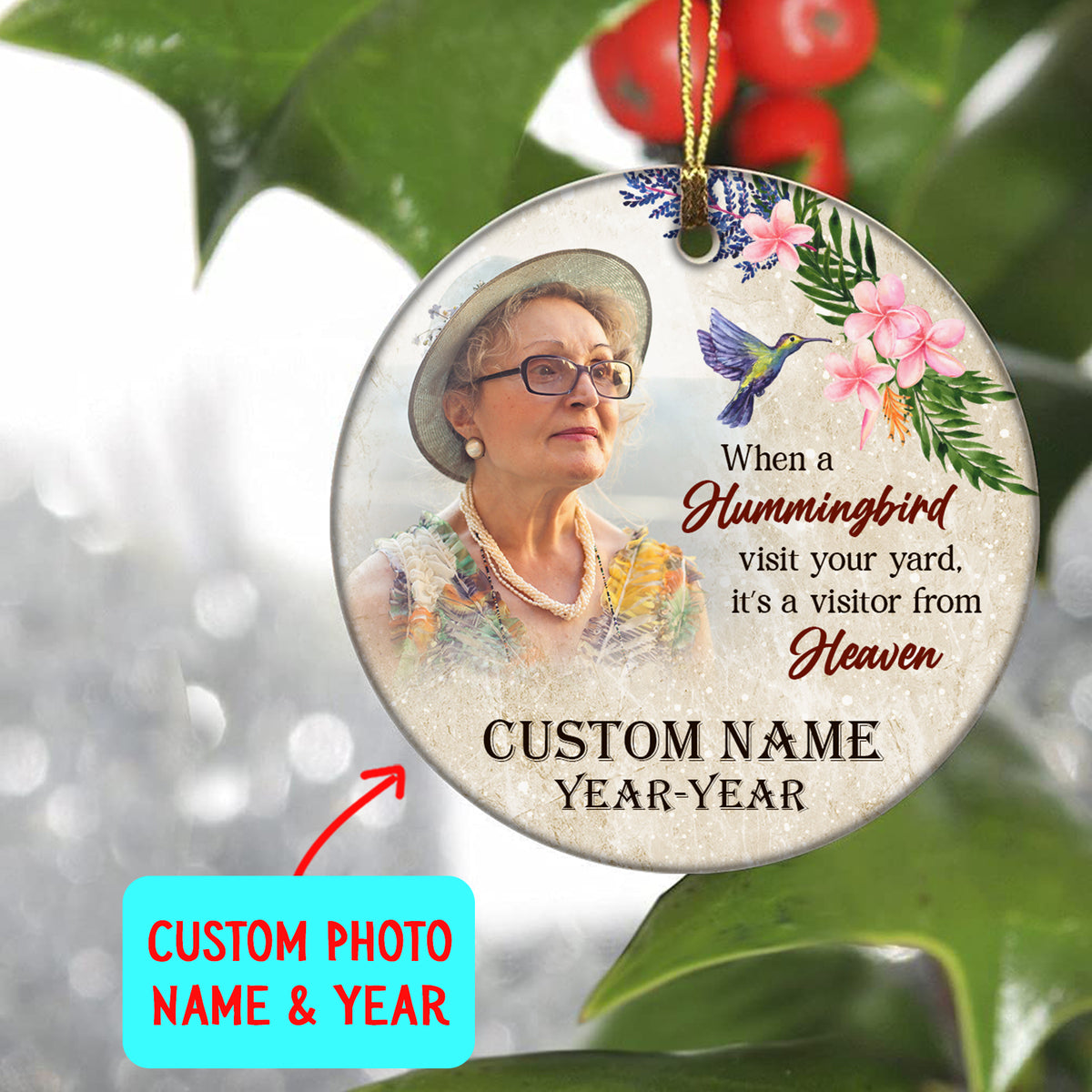 Memorial Christmas ornament, angel in heaven, hummingbird remembrance ...