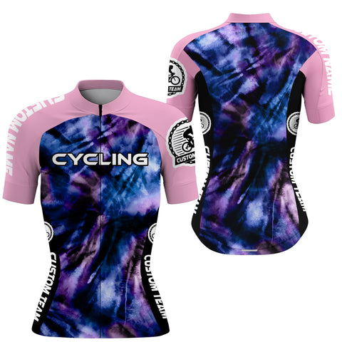 Tie Dye women cycling jersey with 3 pockets Anti-UV reflective shirt Cycle long short sleeve Gear| SLC125