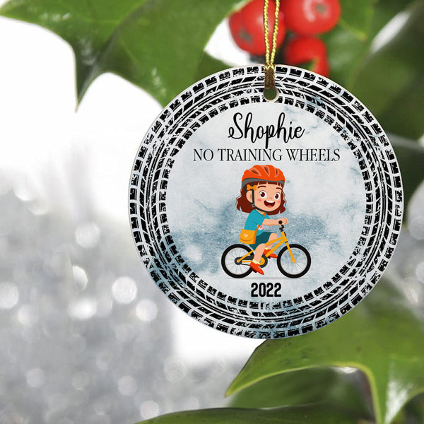 No training wheels ornament for kid, bicycle Christmas ornament, girls boys riding cycling gifts| ONT81