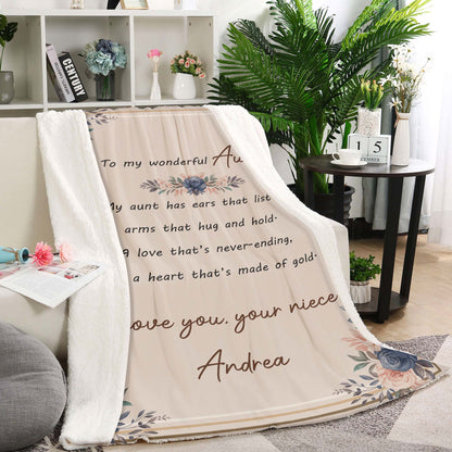 Personalized Blanket To My Wonderful Aunt| Custom Gift for Aunt from Niece Nephew| Aunt Blanket Aunt Gift for Christmas, Birthday, Mother's Day| JB218