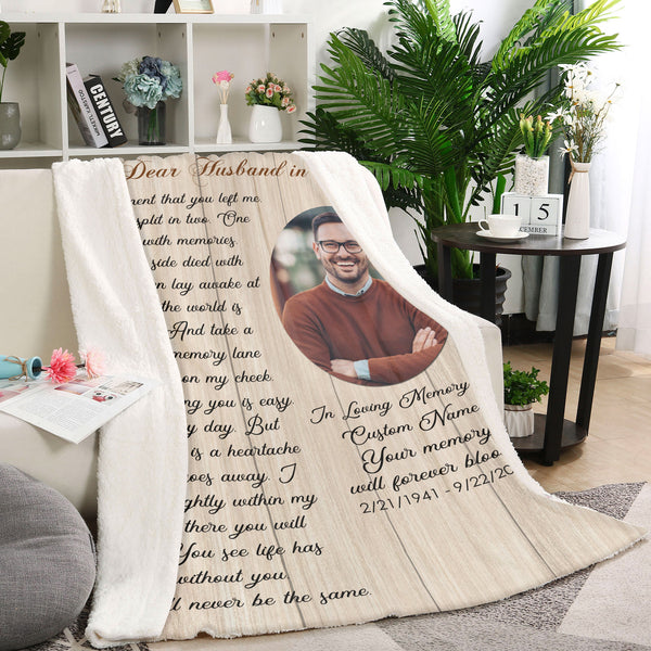 Husband Memorial Blanket| Custom Image Blanket Memorial Gift for Loss of Husband Sympathy Blanket| My Dear Husband in Heaven Fleece Blanket In Loving Memory of Husband Remembrance| JB264