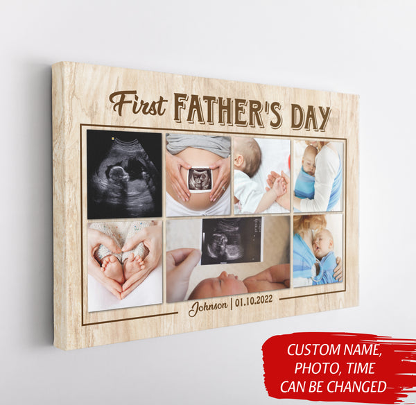 First Father's Day Canvas| Custom Baby Photo Collage Wall Art| New Dad, Dad To Be, 1st Time Dad Gift| JC878