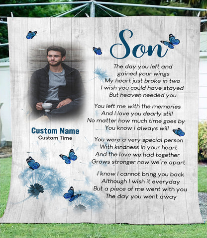 Son Remembrance Personalized Blanket, In Loving Memory of Son Memorial Gift Sympathy Blanket Throw N2724