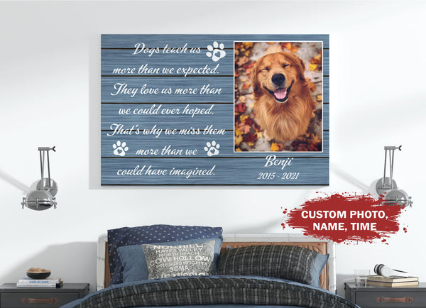 Personalized Canvas| Dog Loss Memorial| Dogs Teach Us More Than We Expected| Pet Remembrance, Loss of Dog Sympathy Gift for Dog Owners, Paw Friend| N1924 Myfihu
