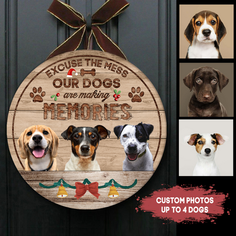 Custom Dog Welcome Sign - Excuse The Mess, Personalized Christmas Wooden Door Hanger for Dog Owners, X-mas Dog Sign Decor| NDH09