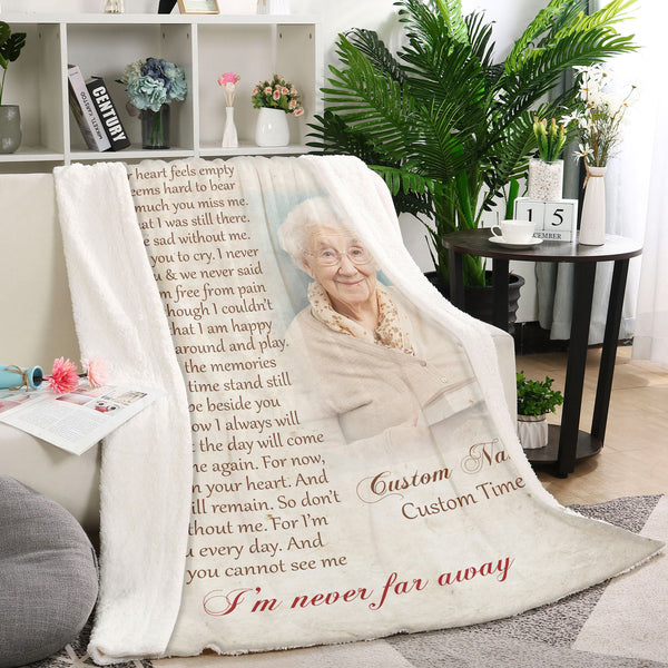 Memorial Blanket| Never Far Away Cardinal Blanket - Custom Memorial Gift Sympathy Gift for Loss of Loved One, Father, Mother| Condolence Gift for Funeral Memorial Service| JB229